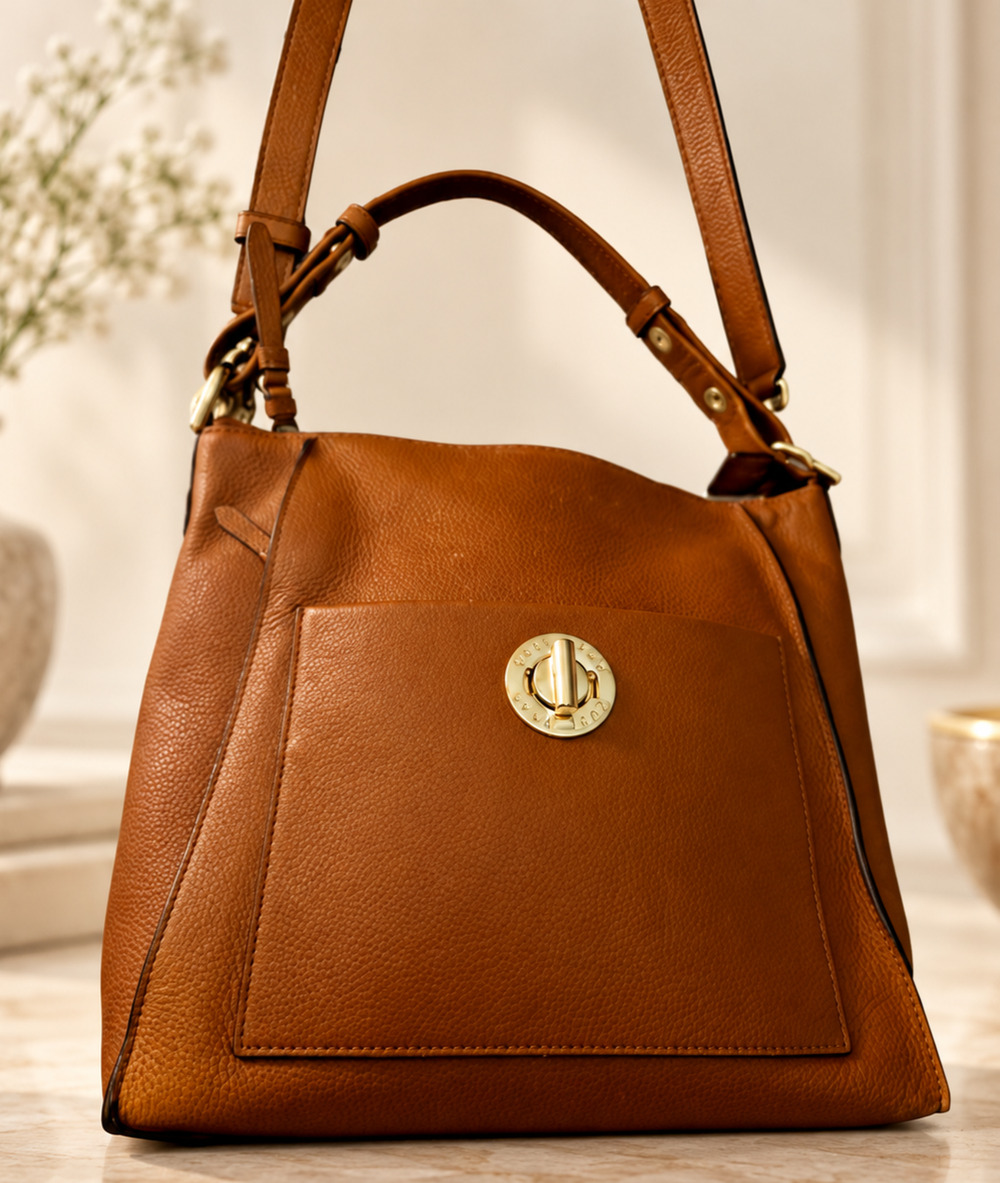 Cole Haan GrandSeries British Tan Leather Turnlock Shoulder Bag U04681 Luxury